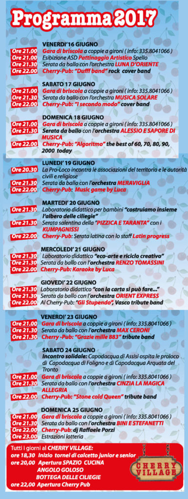 Programma per la Festa della Ciliegia 2017